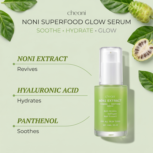 Noni Superfood Glow Serum. Une formule à base de plantes qui transforme le teint terne 2 fois plus vite que les sérums classiques.
